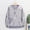 Herren-Pullover für Herbst und Winter, Kontrastfarbe, geometrisch gestreift, Jacquard, Rundhalsausschnitt, gestrickt, lange Ärmel, dicker Basisschicht-Pullover für die tägliche Arbeit