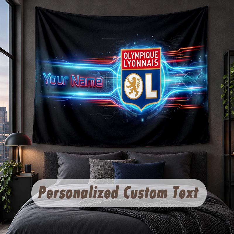 Custom Name Text Tapestry,Lyon FC Decorative Wall Hanging, Background Tapestry For Home Bedroom