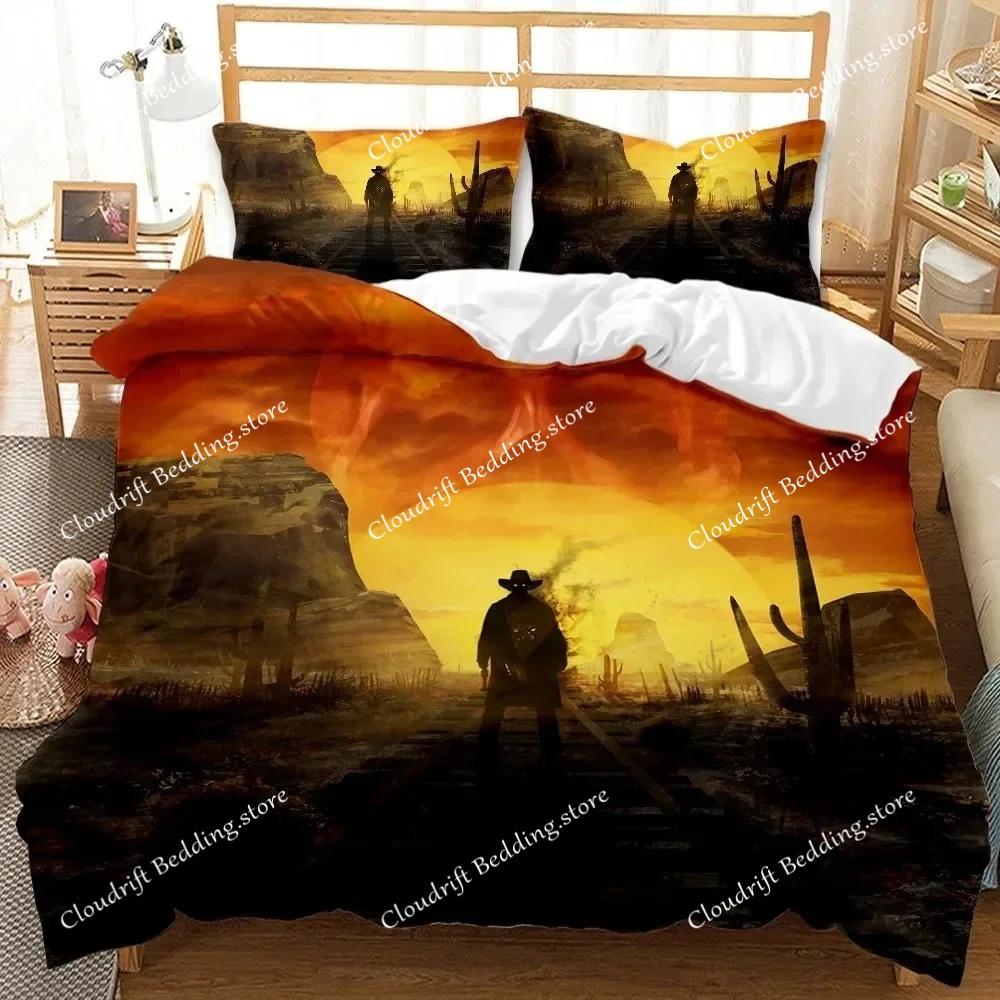 Western Cowboy Sunset Scenery Bedding Set Boys Girls Twin Queen Size Duvet Cover Pillowcase Bed Boys Adult Home Textileextile