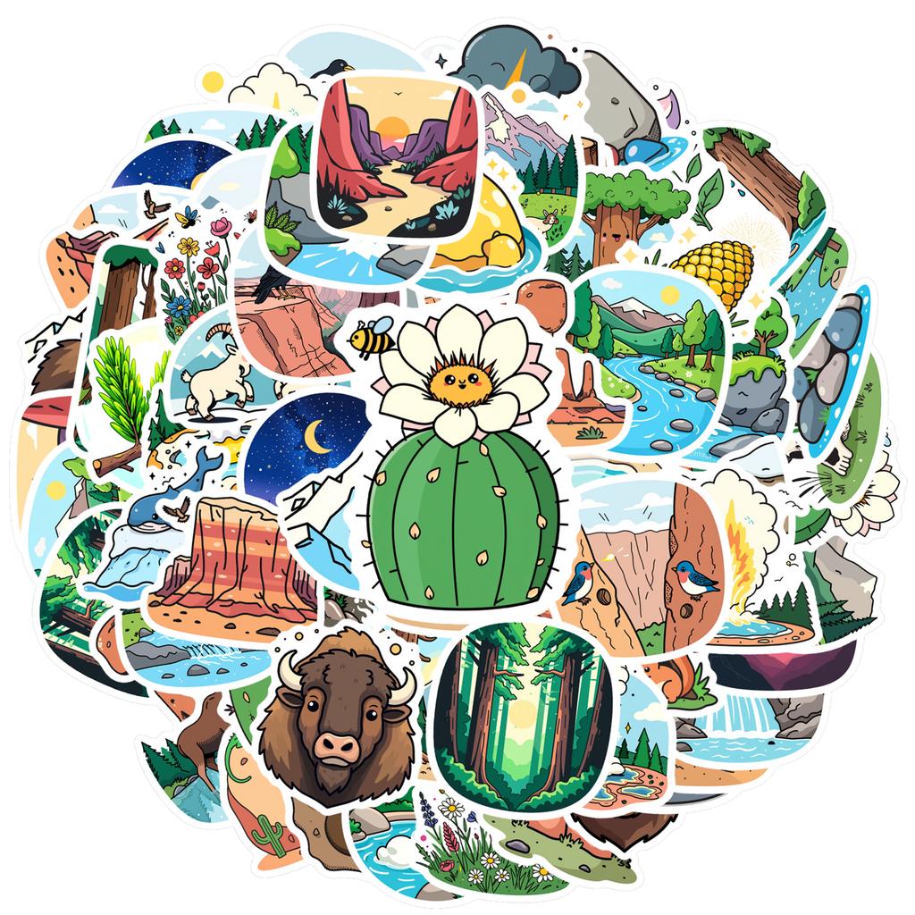 35pcs-100pcs Scenic Nature Stickers Cartoon Scenery Stationery Stickers DIY Stickers For Laptop Luggage Scrapbook Diary