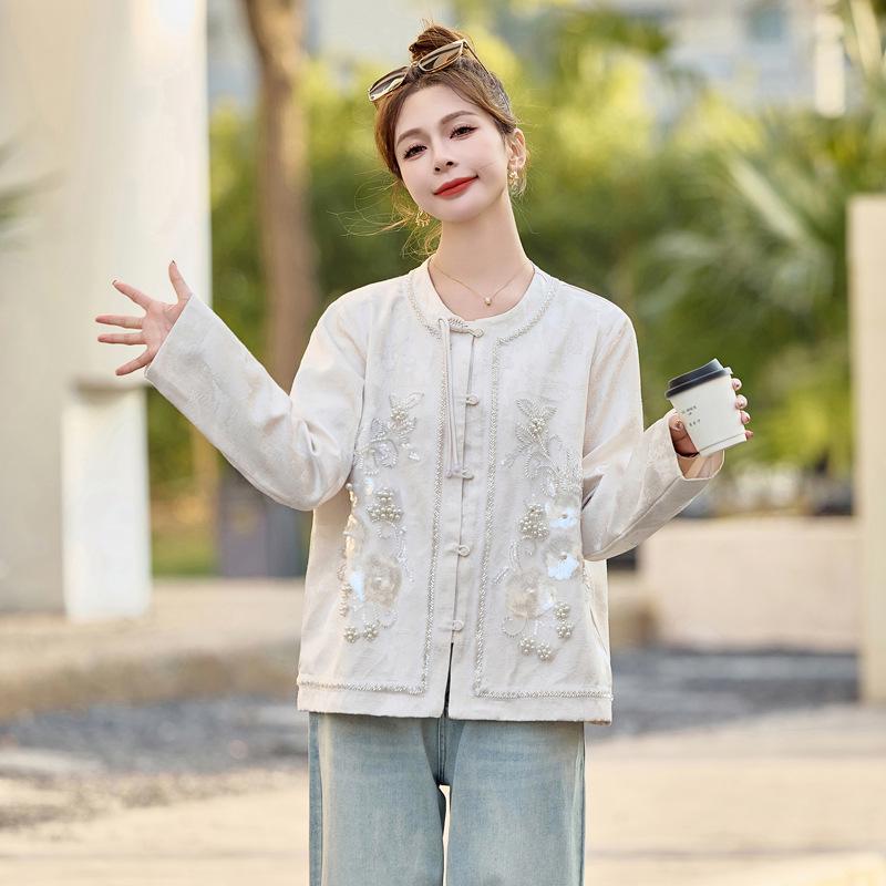 New Chinese Style Spring 2025 Beaded & Sequined Embroidery Short Jacket with Frog Button - YJ8517