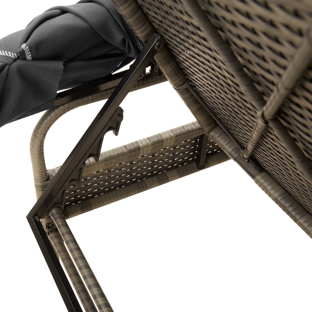 Vidaxl Sun Lounger with Canopy, Grey, Poly Rattan