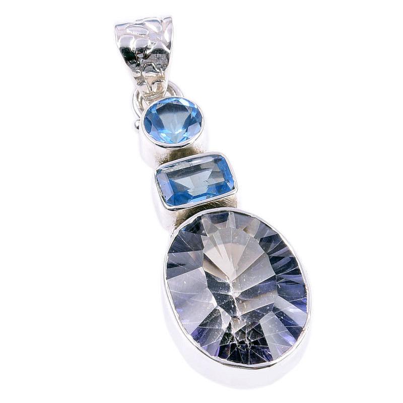 Natural Mystic Topaz,Blue Topaz Gemstone 925 Solid Silver Pendant 1.75'' A1Q91