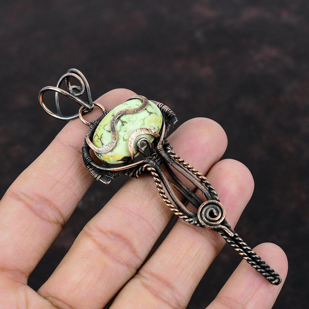 Lemon Chrysoprase Pendant Copper Wire Wrapped Pendant Gemstone Pendant Copper Jewelry Handmade Unique Pendant Wire Wrap Jewelry Wedding Gift