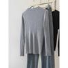 Gray Knitted Sweater Long-sleeved Women's New Spring and Autumn Inner Lining Long-sleeved Thin Top