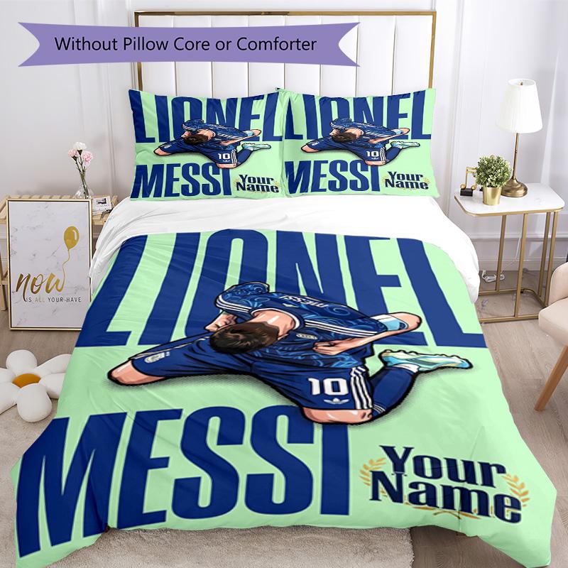 Football Messi Customized Name Bed Linens Design for Living Rooms Soft Bedding Bedroom Decor Perfect Gift for Friends & Family