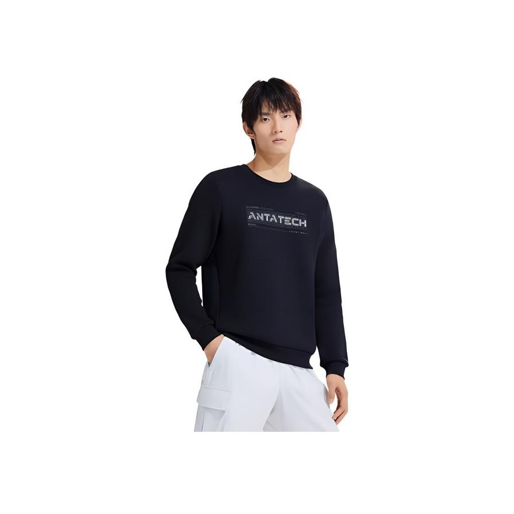 Anta Logo Print Crew Neck Pullover Sweatshirt Men Tops Basic-Black 152317727-4