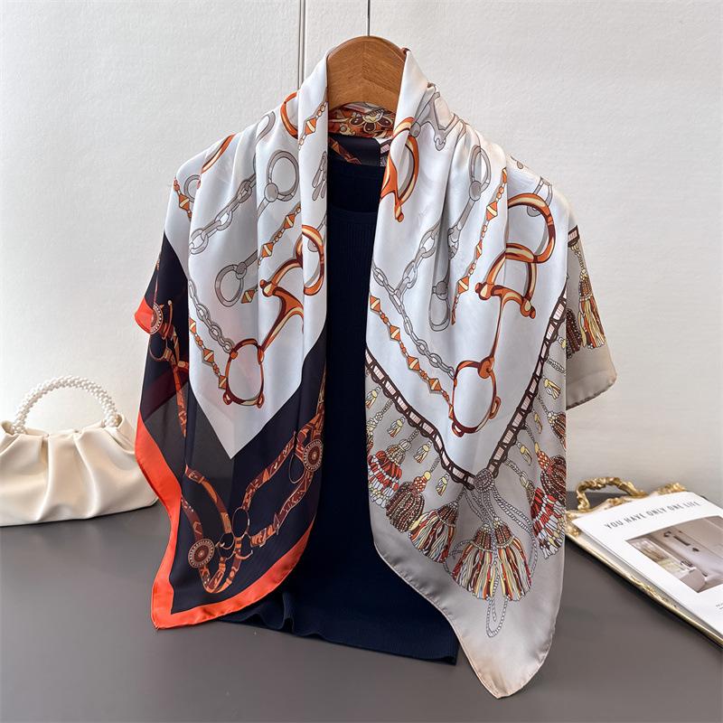 Style Horse Title Buckle Simulation Silk Printing Large Square Scarf Silk Scarf Shawl Headscarf Beach Scarf Neck Protection Scarf