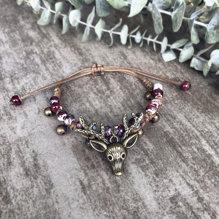 

Bohemian retro forest ceramic deer bracelet cute antlers bell girl bracelet jewelry