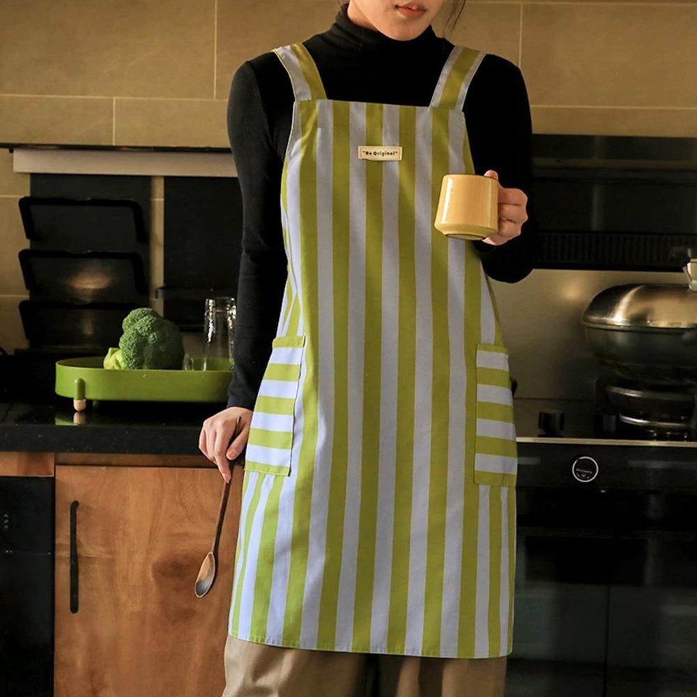 

Green Stripe Kitchen Aprons Waterproof Cross-back Striped Chef Work Apron Anti Dirty Cooking Baking Pinafore зелёный