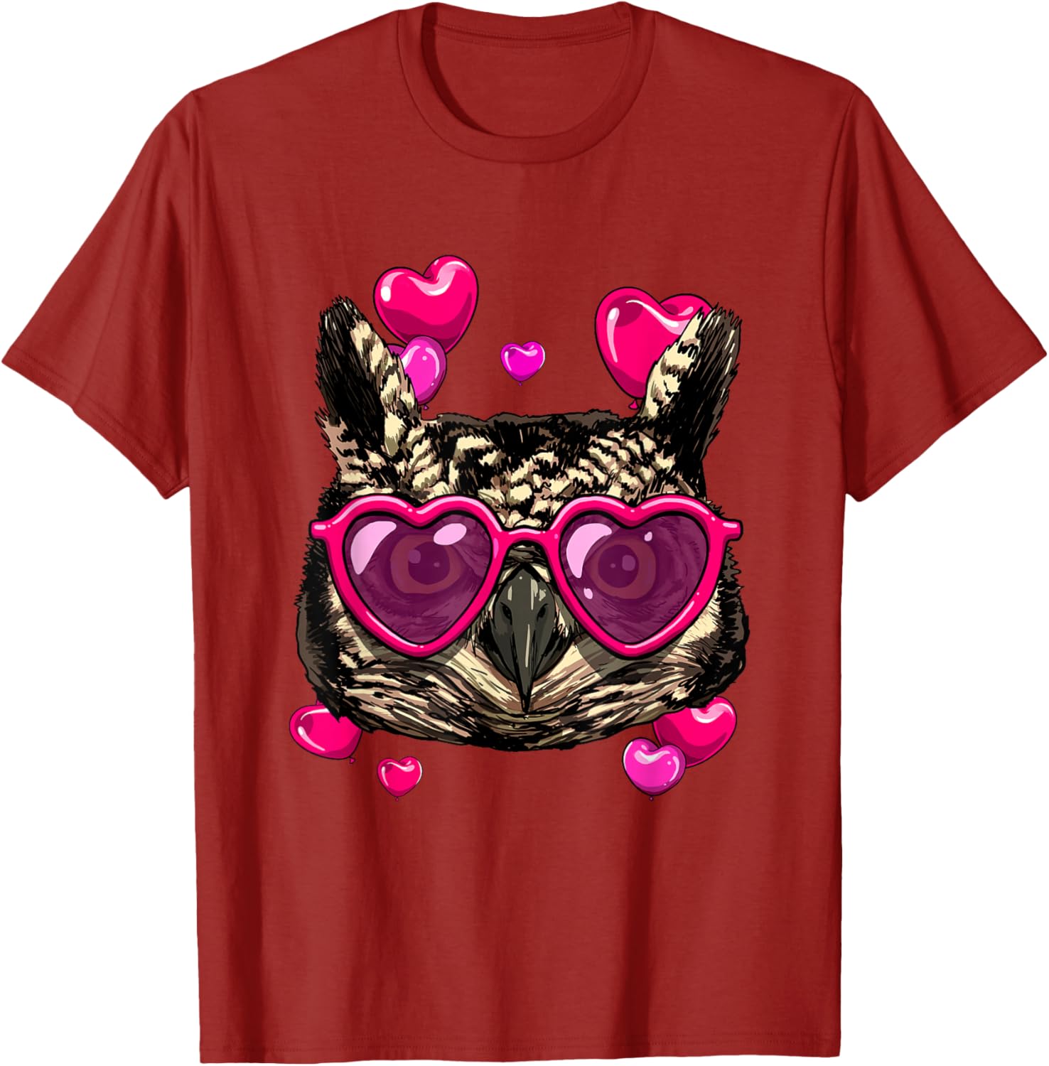 Owl With Heart Sunglasses Valentines Day Funny Animal Lover Graphic T-Shirt S