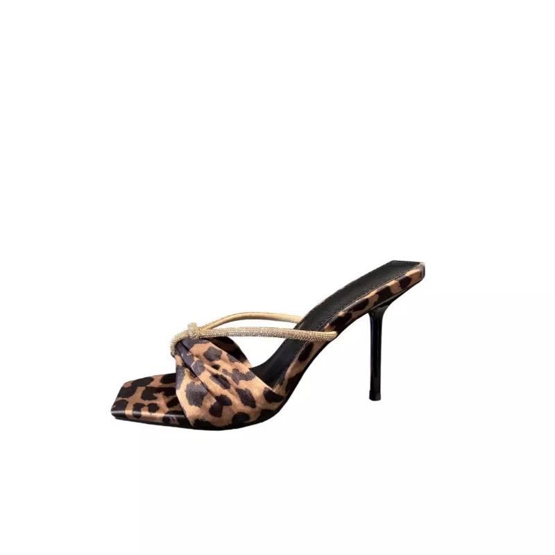 Fashion Women's Shoes 2025 Elegant Leopard Print High-Heel Slippers with Shiny Detailing Perfect for Fashion-Forward Plus Size Sandals