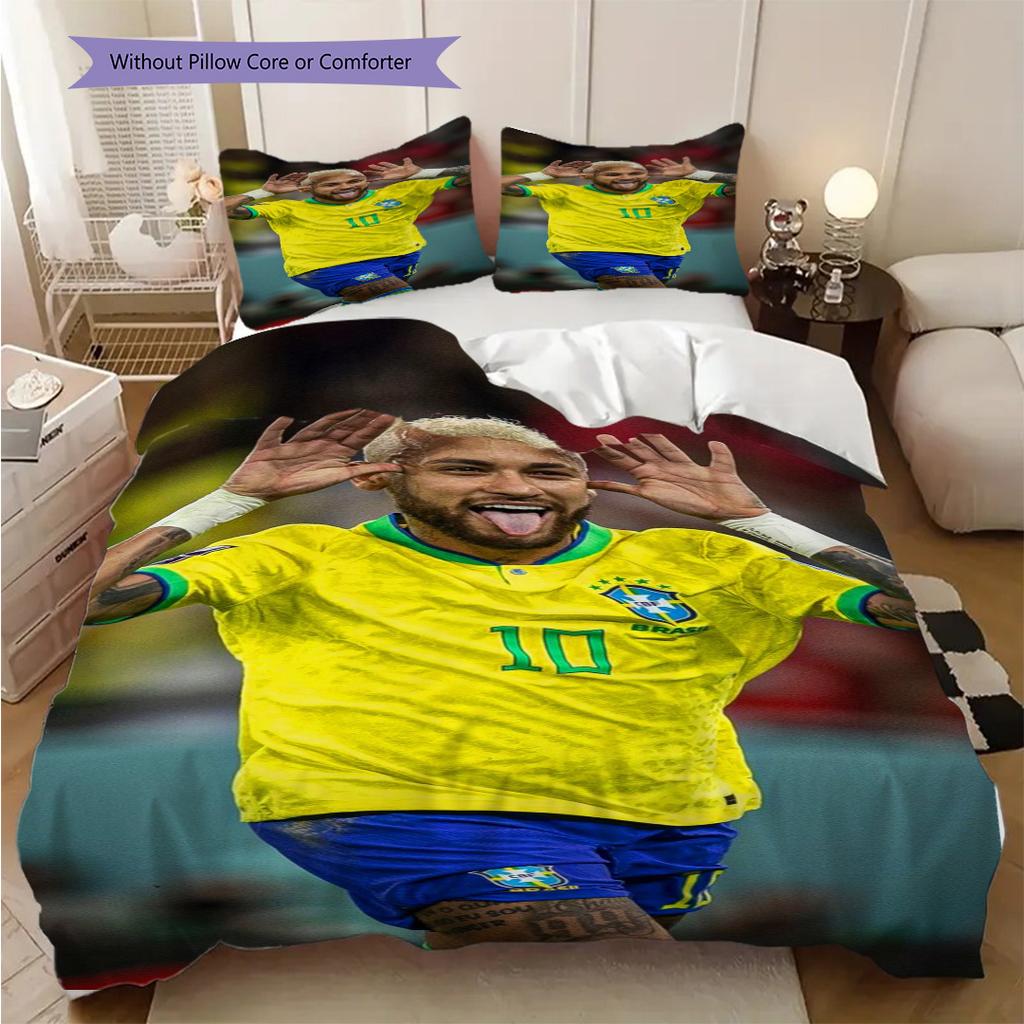 Biancheria da letto con vibrante arte calcistica di Neymar Jr (1 * copripiumino + 2 * federa, senza nucleo) Set Lenzuola Regalo di Compleanno di Natale Piatto 2D
