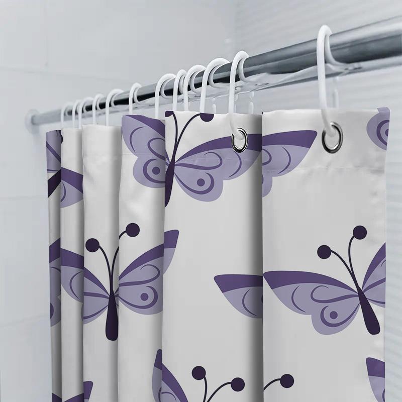 Stylish Purple Butterfly Print Shower Curtain For Bathroom Decor Waterproof Bath Rug Set Home Decoration 3D Printed Shower Curta