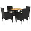 VidaXL Garden Dining Set and Cushions 5 Pcs Black Rattan Acacia 3278710