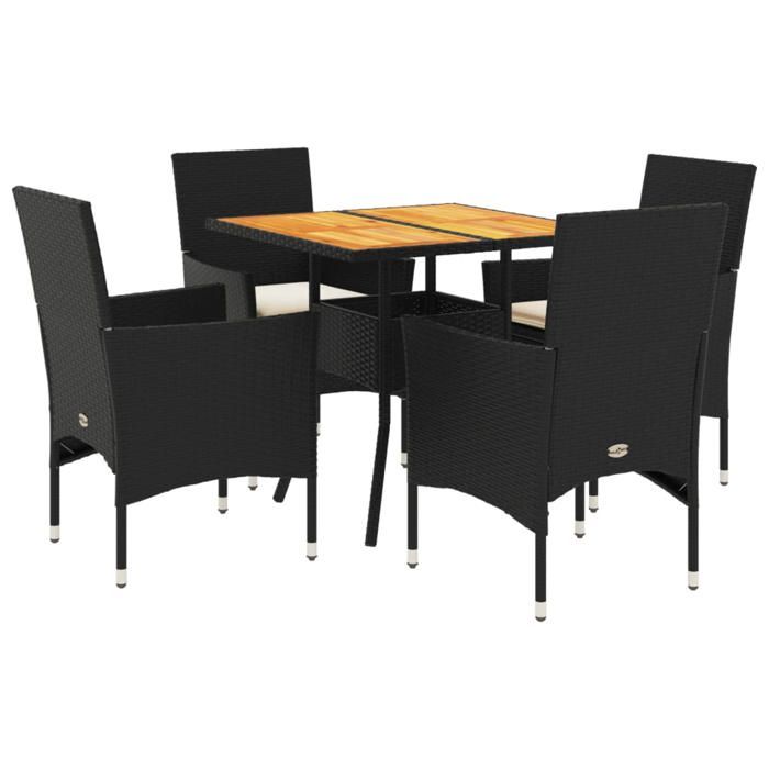VidaXL Garden Dining Set and Cushions 5 Pcs Black Rattan Acacia 3278710