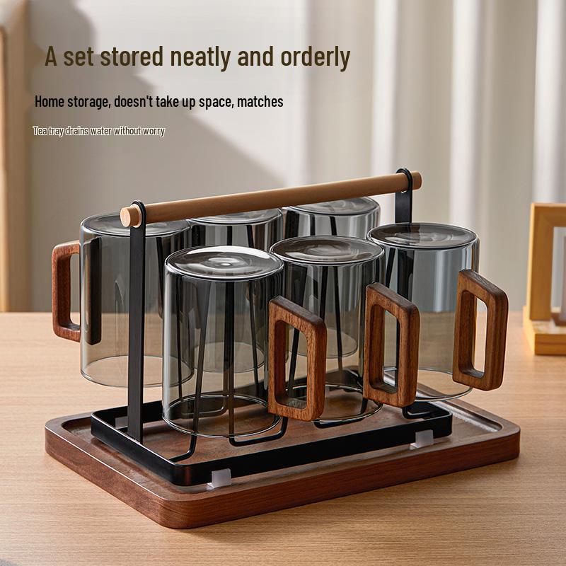 High-End Glass Tea & Water Cup Set with Handle - Luxurious Drinkware for Home and Office