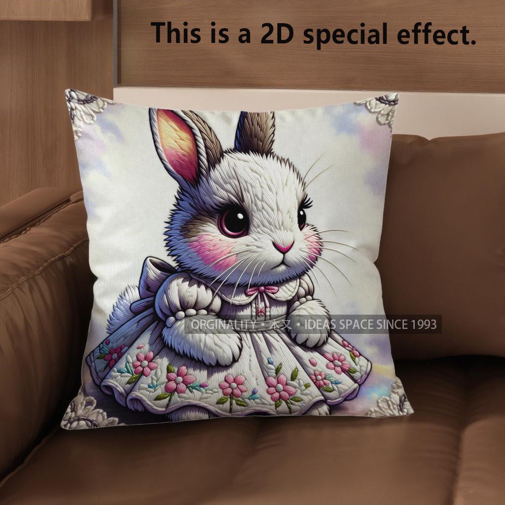 2D Cute Rabbit Dressed Up Pillow Covers Pattern Cushion Cover Suitable For Sofa Bedroom Car Pillow Cover