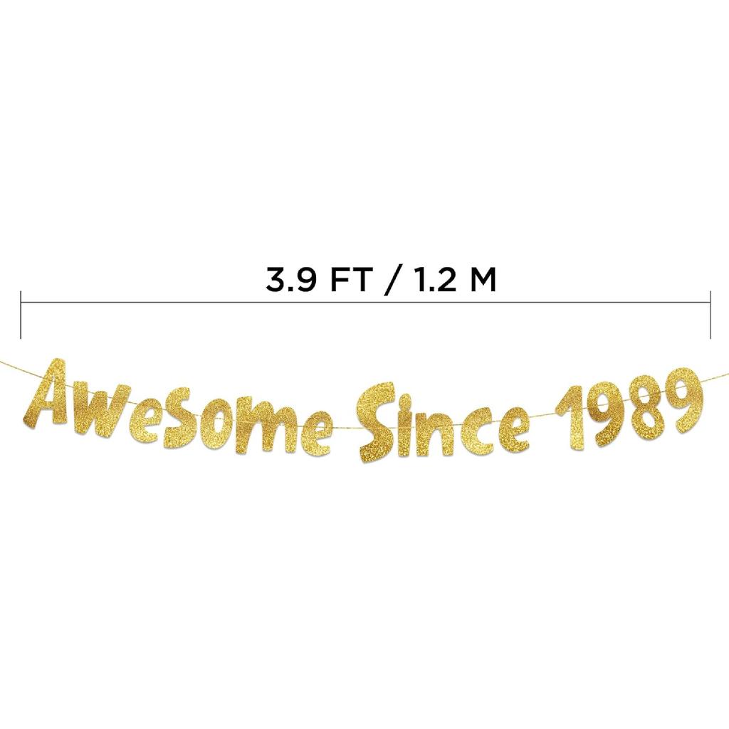 Awesome Since 1989 Gold Glitter Banner - 37th Birthday and Anniversary Party Decorations