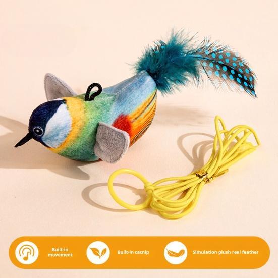 

Игрушка для кошек «Щебечущая птица», интерактивная симуляция, электрическая птица, активируемая прикосновением, плюшевая птица, дразнилка для кошек и собак, живущих в помещении синий