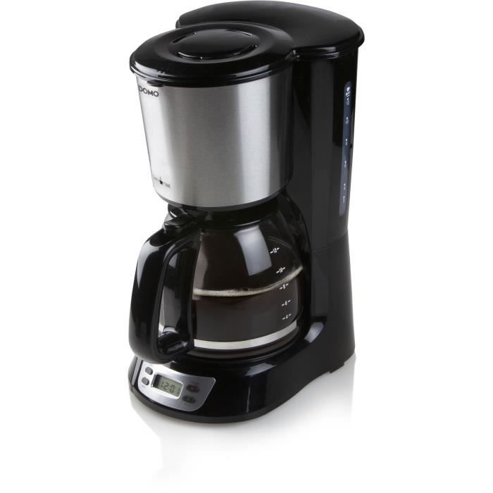 Cafetière Filtre - DOMO - DO708K - 1000 W - 1,5 L - 12 tasses - Ecran LCD - Minuteur 24 h - Noir et acier inoxydable