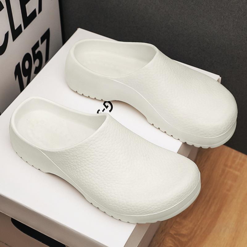 

Мужские тапочки Баотоу водонепроницаемые и нескользящие обувь для повара женские туфли медсестры на толстой подошве из ЭВА, легкие сандалии-полушлепки 36—37 белый