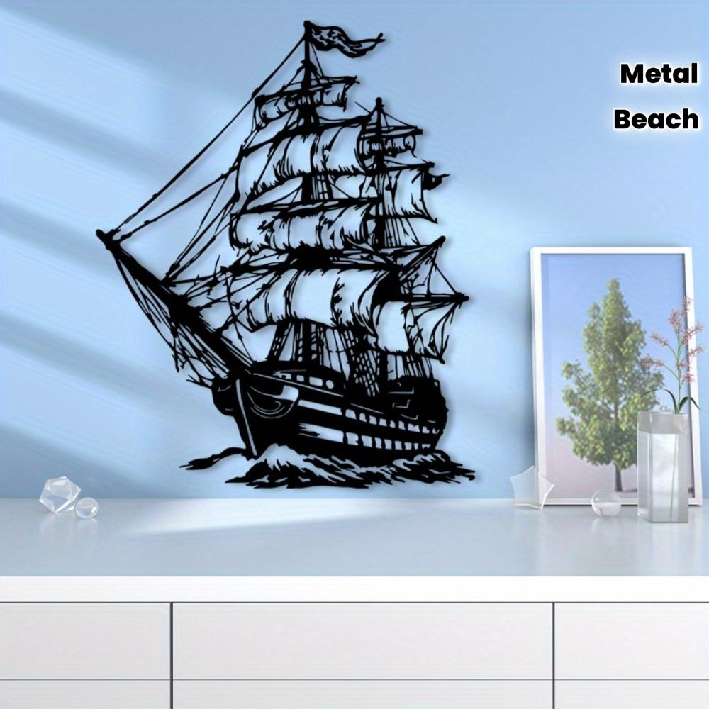 Pirate Ship Metal Wall Sculpture, Iron Art Mural for Beach House Decor, Nautical Farmhouse Ornament, Weatherproof Ocean Theme Gift