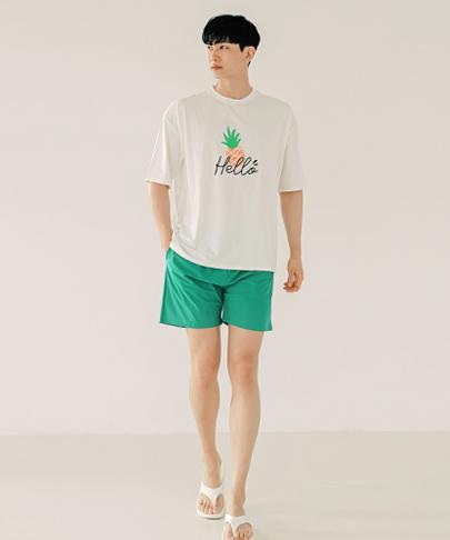 Tyubeuteuli Men'S Hello Loose Fit Short Sleeve Rash Guard A605 Ivory
