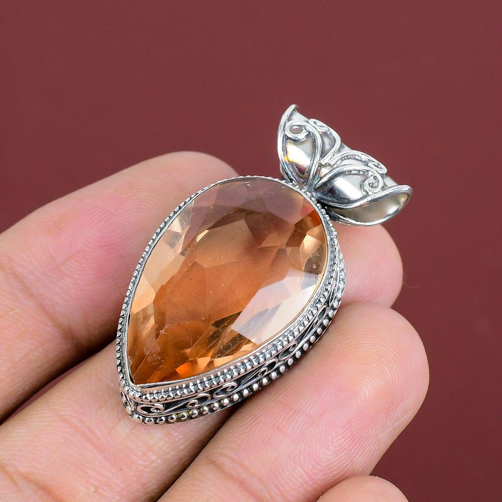 Faceted Morganite Pendant Gemstone Pendant Unique Jewelry 925 Sterling Silver Pendant Handmade Pendant Dainty Vintage Pendant Gifts For Wife