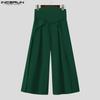 INCERUN Men High Waist Casual Long Splits Wide Legs Pants Trousers