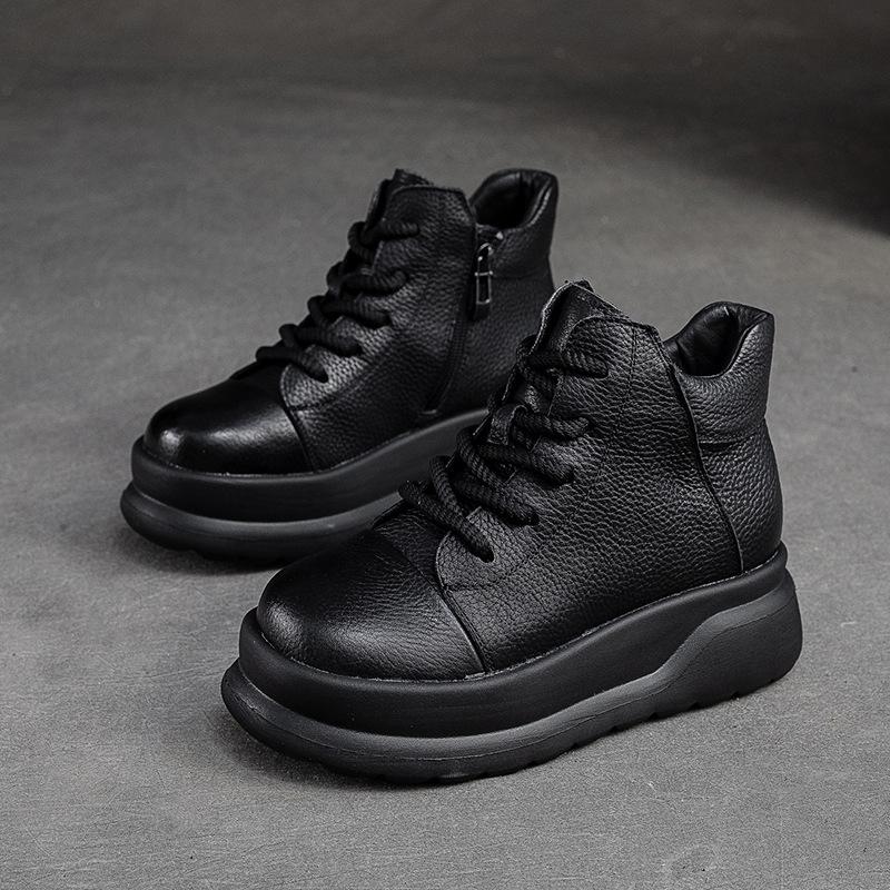 

Johnature Короткие ботинки с толстой подошвой и боковой молнией из натуральной кожи, теплые, удобные, женские туфли 39