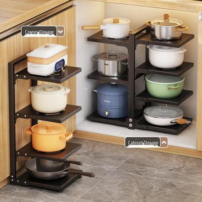 Kitchen Multi-Layer Pot and Cookware Storage Rack, Under-Sink Countertop Organizer, Double-Sided Design