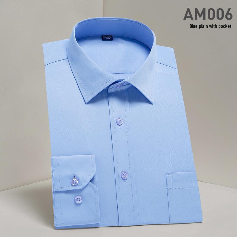 2025 Spring/Summer Men's Iron-Free White Long Sleeve Business Casual Shirt - Plus Size Available