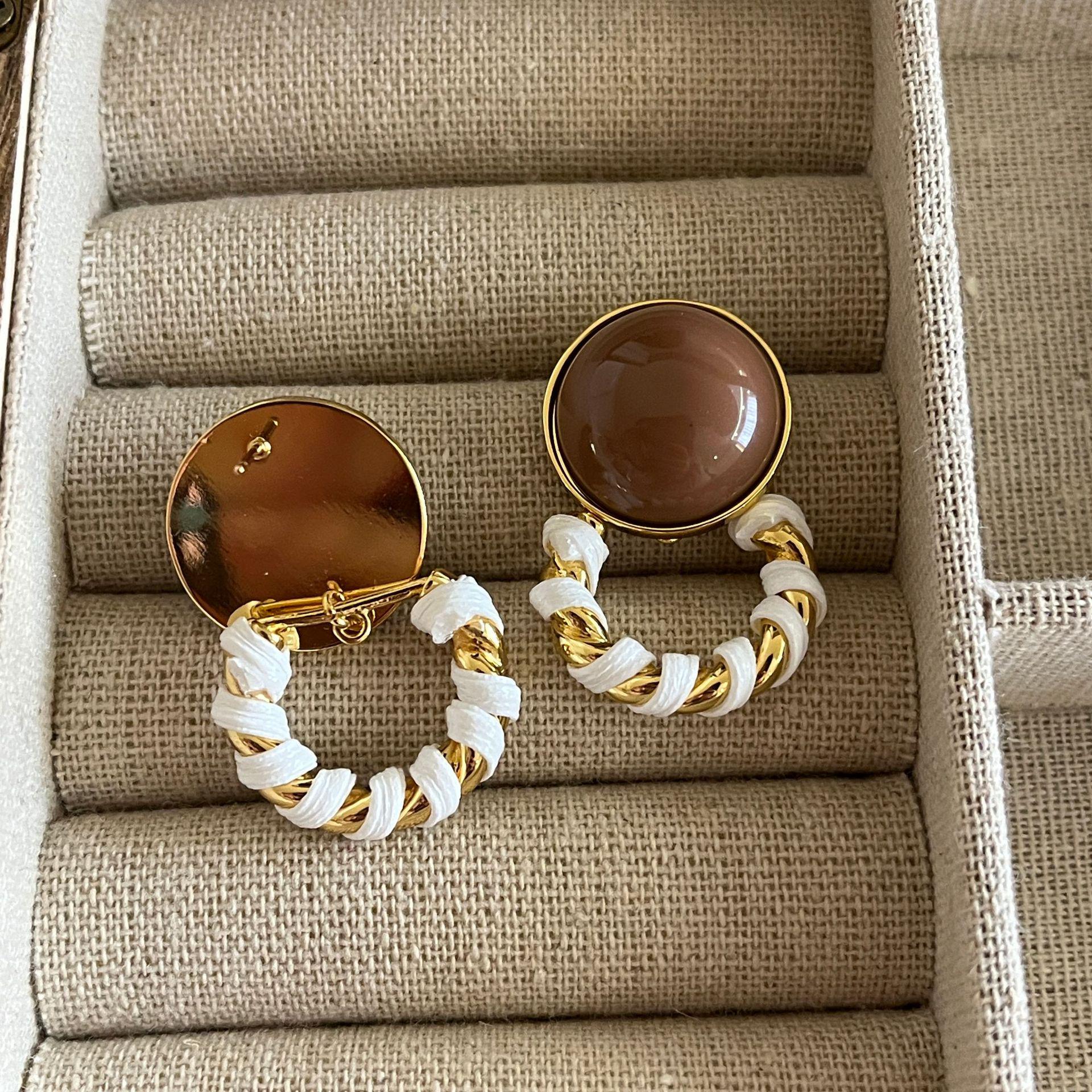 

Многоцветные кожаные плетеные серьги-кольца с серебряной иглой для женщин