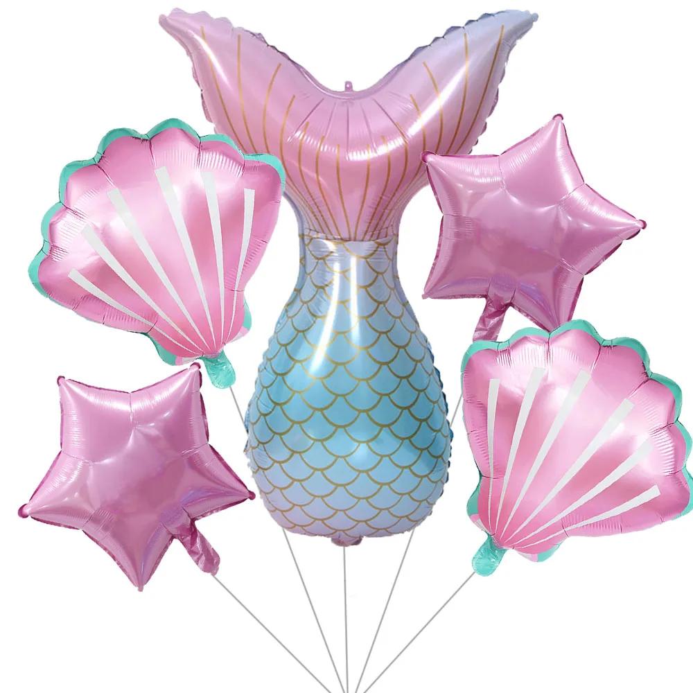5pcs/set Mermaid Tail Shells Balloons Under the Deep Sea Mermaid Theme Party Decorations Baby Shower Girl Birthday Party Favors