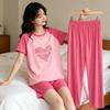 Summer Korean Sweet Pajamas Women's Crew Neck Short-sleeved Three-piece Comfortable Women's Loungewear Spot Straight Hair