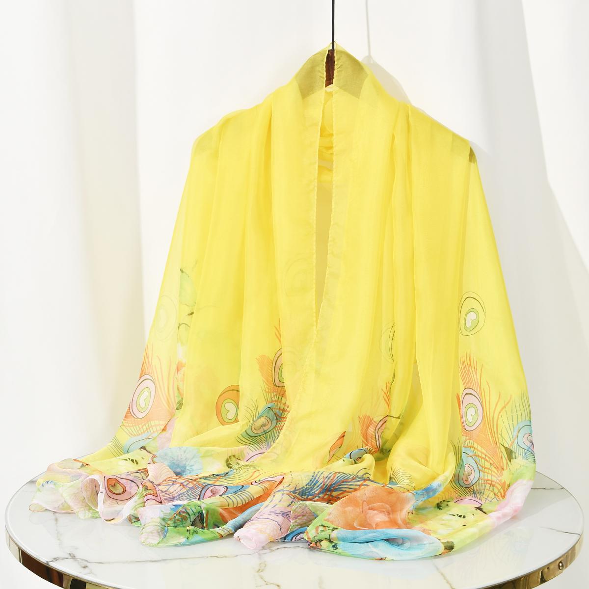 

190*130см Большое Пляжное Полотенце Женский Длинный Шаль Роскошный Шарф с Принтом Павлина Легкий Дышащий Шифоновый Шаль Пляжное Платье