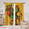 2pcs,2D Plane Printing Curtains Digital Printed Vintage Santa & Reindeer (2) Durable 100% Polyester Fabric (without Rod)