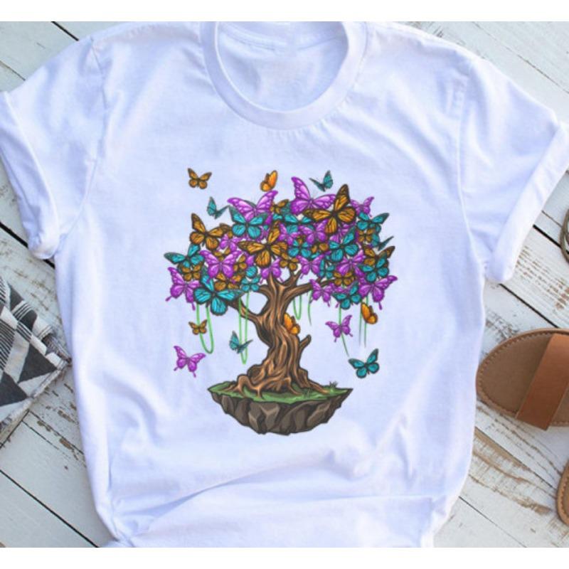 

Повседневная женская футболка с короткими рукавами и 3D-принтом «Дерево бабочек» 6XL