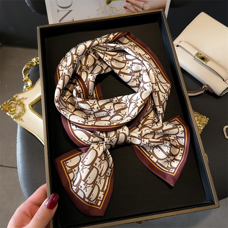 

Простой геометрический шарф, легкий, роскошный, с ремешком для сумки, декоративный костюмный шарф, маленький, длинный, с повязкой на голову, шелковый шарф, женский, с принтом, узкий 145X12cm (slight error)