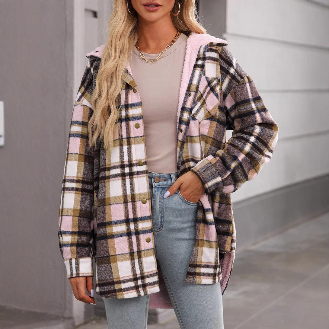 

Shiying Women s Casual Plaid Lapel Cardigan Jacket XL хаки