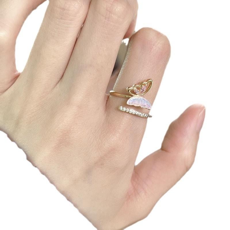 Flower Contemporary Design Adjustable Ring For Women With Gorgeous Butterfly And Dazzling Details Pearl