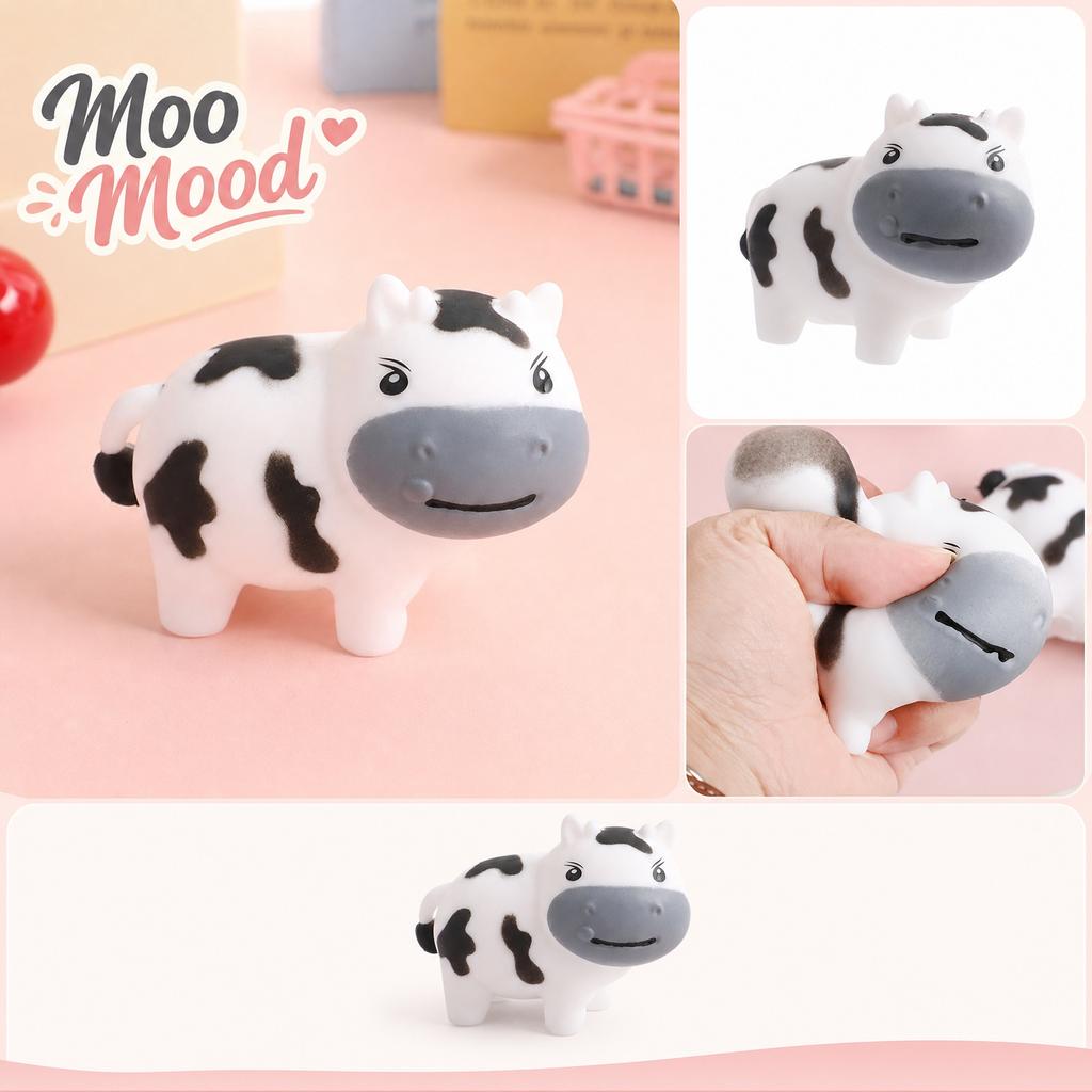 Soft Squeeze Cow Stress Relief Toy Durable PU Foam Material Cute Animal Shape for Sensory Play and Hand Exercise