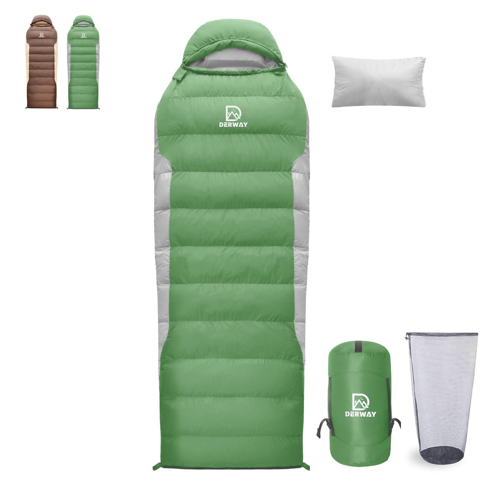

Derway Down Sleeping Bag with Pillow Envelope Compact Lighter and Suitable for 4 Seasons Emergency Outdoor Car Use 800g Down (22080cm), Type, зелений