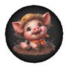2D Flat Printing 1pc Muddy Piglet With Straw Hat And Sunflowers Printed Car Tire Cover, Universal Stylish Spare Wheel Protector,