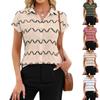 Women's Casual Loose Fit Short Sleeve Button Down Shirt Lightweight Striped Pattern Blouse with Collar Relaxed Style