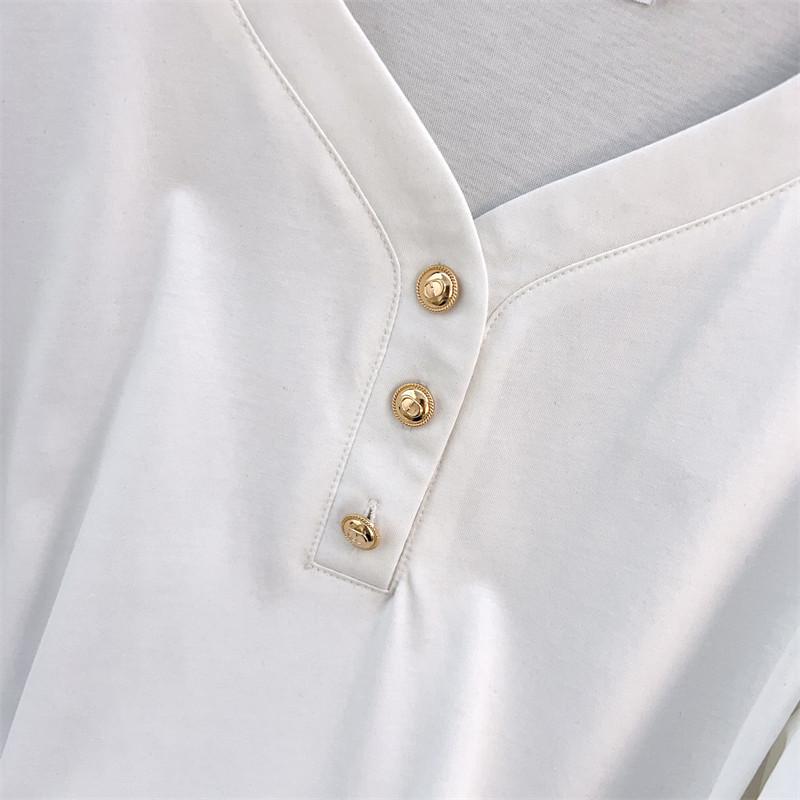 Plus Size V-Neck Mid-Length Short-Sleeve T-Shirt for Women