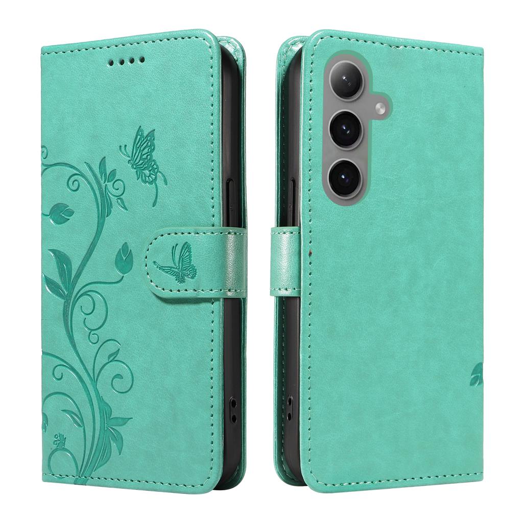 For Samsung Galaxy S24+/Galaxy S25+ PU Leather Cases Flower Pattern Wallet Stand Phone Cover with Strap