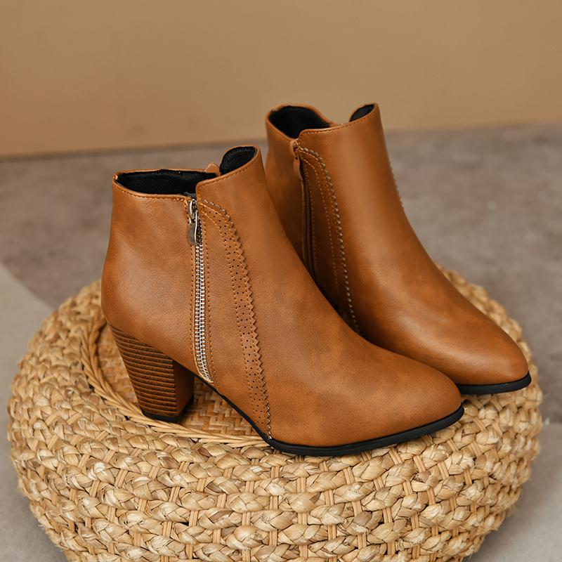 Fashion Women's Boots Fashion Leather Boots Spring/Autumn Comfortable Breathable High Heels Short Boots Side Zipper Women's Shoes 2025