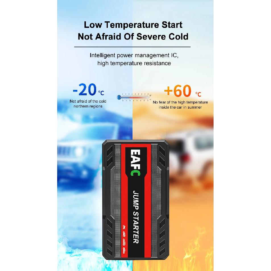 EAFC 12V Car Jump Starter Power Bank Portable Emergency Battery Booster 600A Start Device PowerBank with LED Lighting for Auto